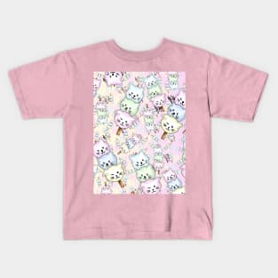 cute cat dango pattern on pink and cream Kids T-Shirt